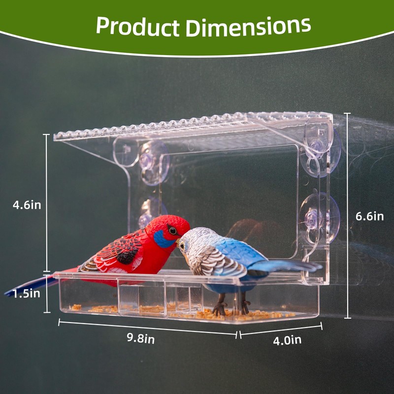 Window Bird Feeder with Strong Suction Cups – Flat-Tile Roof