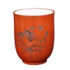 Tokoname Ware Shaved Flower Teacup (Japanese Tableware, Vermilion, Mud, Tokoname