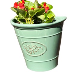 Darthome Glossy Wall Planter 21x23cm Ceramic Effect Plastic Semi Circular Garden Pot Decor (Green)