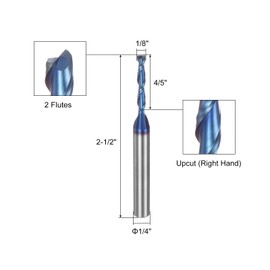 QUARKZMAN Spiral CNC Router Bit 1/8 Inch Diameter 1/4 Inch Shank Upward Cut 2 Cutting Blades Blue Nano-Coated Solid Carbide Milling Cutter with 4/5 Inch Cutting Length for Wood, Plastic