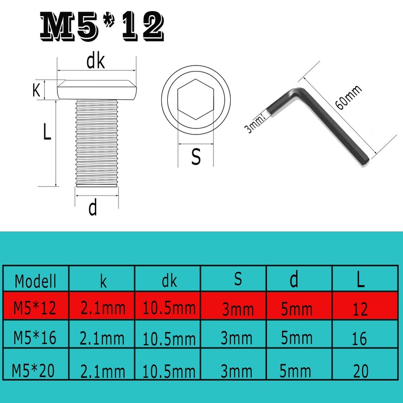 YFLeomry Pack of 40 Flat Head Screws M5 x 12