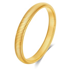 pralajew 18K Gold Plated Bangle Bracelets For Women, Stainless Steel Flexible Stretch Chunky Bangle Waterproof Cobra Bracelet for Women Valentine Mothers Day Christmas Birthday Gift, Outer Diameter