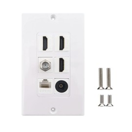 HDMI Optical Wall Plate, MOAVEQ Toslink Wall Plate with HDMI CAT6 Ethernet Coax TV F Type Keystone Jack (1Pack, 3xHDMI+CAT6+F+TOS)