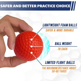 JAYA 12 Pack Foam Golf Practice Balls, Realistic Feel and Limited Flight, Soft for Indoor or Outdoor Training