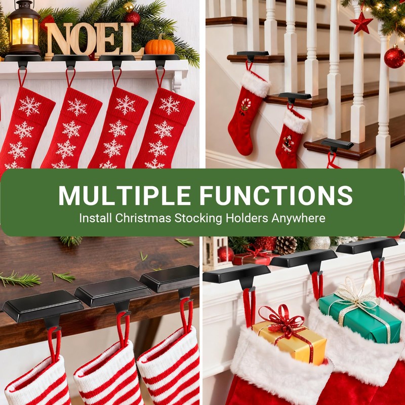 Komotu 4 Pcs Metal Christmas Stocking Holders for Mantle -