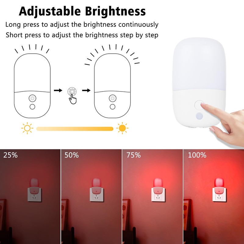echosari LED Red Night Lights Plug into Wall, 2 Pack