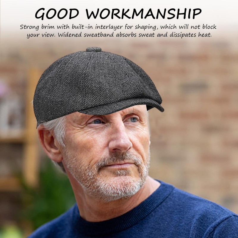 COACOM 1 Black Melon Hat, Flat Cap for Men, Newspaper
