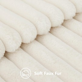 decorUhome Faux Fur Cushion Covers 45x45 cm Set of 2, Decorative Soft Plush Striped Neutral Pillow case 18X18 Inch with Velvet Back for Sofa, Bed, Living Room Home Decor, Cream White