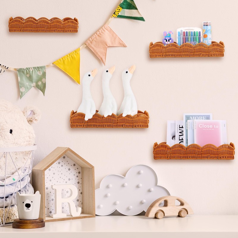 Czlotyh 4 Set Scalloped Wall Basket Shelf Nursery Classroom Book