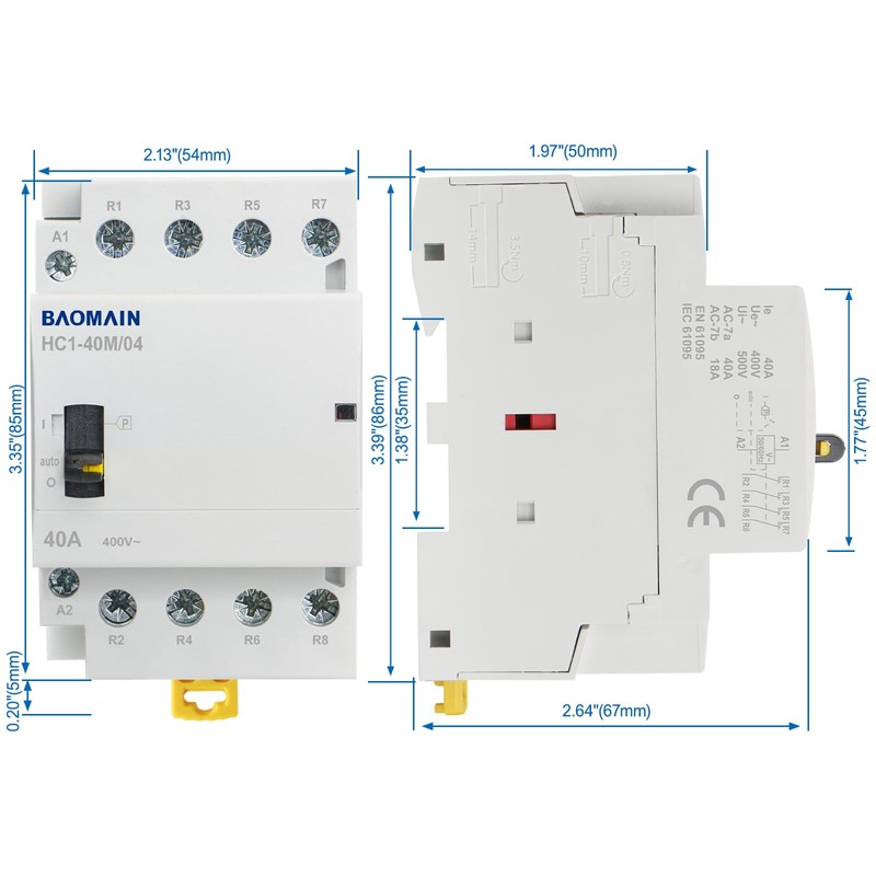 Baomain Manual Household AC Contactor 110VAC 40A 4 Pole 4NC