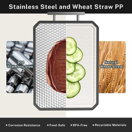 NEOAURR Stainless Steel Cutting Board, Double Side Steel Chopping Board for Kitchen Non Toxic, 304 Stainless Steel and Wheat Straw PP, Food Grade, Diswasher Safe, 15'' Large Meat Cutting Board, Grid