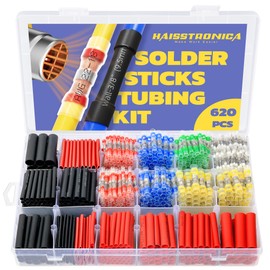 haisstronica 620PCS Solder Seal Wire Connectors with Heat Shrink Tubing Kit - Solder Sticks Wire Terminals Waterproof Electrical Connectors and 3:1 Shrinking Tube for Marine,Automotive,Wiring Projects