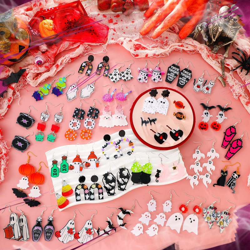 Nosiny 36 Pairs Halloween Earrings Lightweight Dangle Acrylic Earring Skeleton