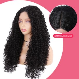 FAVE 13x4x1 Lace Front Wig Kinky Curly Wigs for Black Women 18“ Long Black Wig Deep Wave Heat Resistant Synthetic Wig 150% Density Wigs (1B,18 Inches)