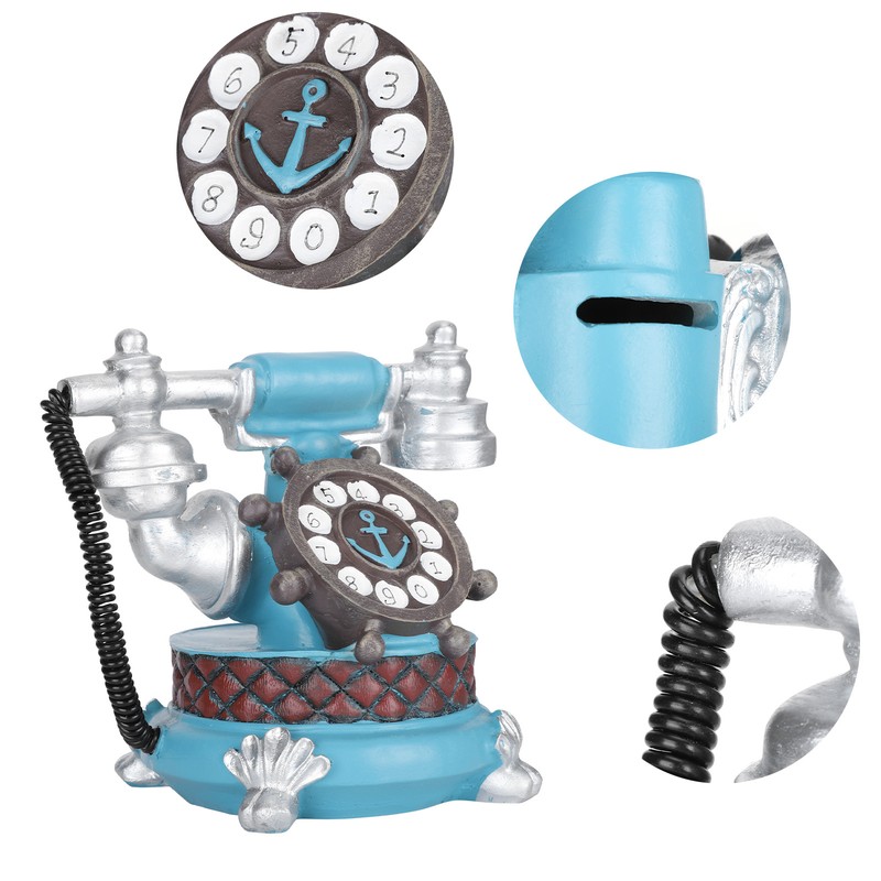 Antique Telephone Ornaments Retro Phone Shape Piggy Bank Home Resin