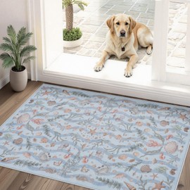 LIVEBOX Vintage Coastal 2x3 Washable Kitchen Rugs for Entryway, Light Blue Non-Slip Entrance Rugs Indoor, Small Low Pile Boho Farmhouse Bathroom Area Rug, Carpet Throw Rugs for Laundry Room(2x3ft)