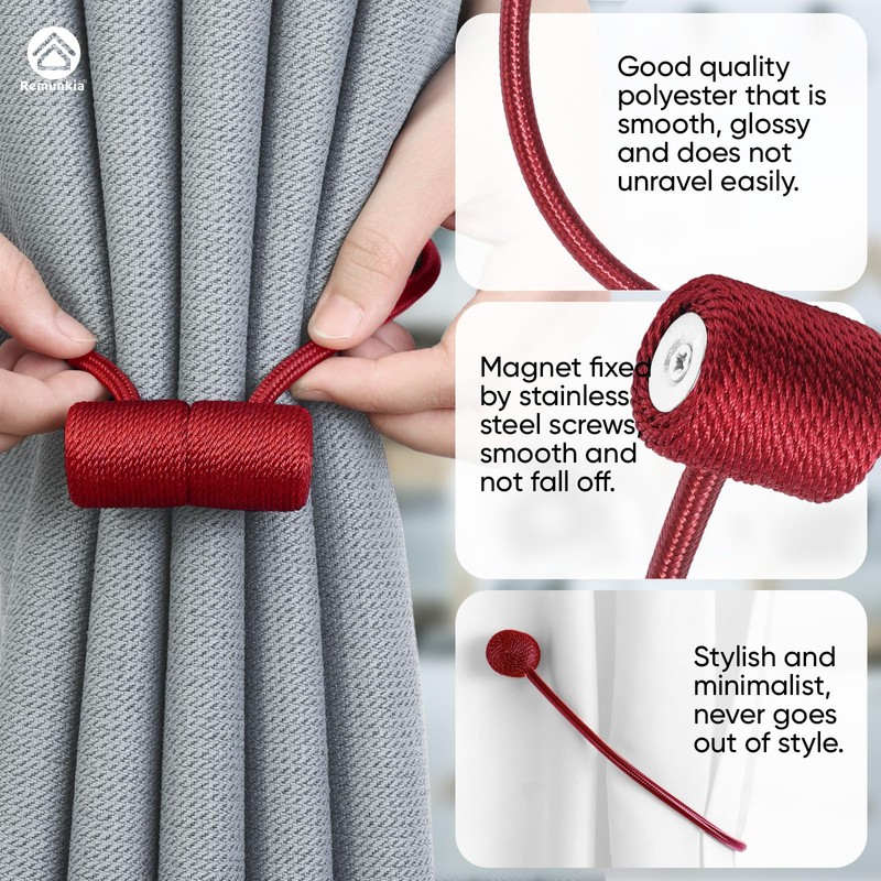 Remunkia Magnetic Curtain Tiebacks 2 Pack, Curtain Tie Backs Holder,