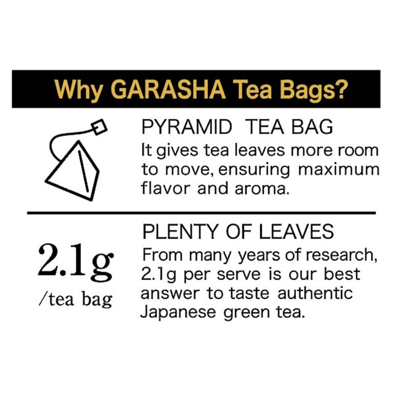 GARASHA Genmaicha Tea Bags, Japanese green tea with roasted rice,