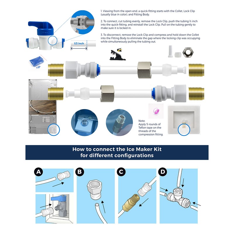 EZRODI All-in-One Ice Maker Water Line kit for 3/8"&1/4“ RO