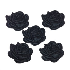 PEPPERLONELY 5 Parches Bordados de Rosas para Planchar en el Vestido, Sombrero, Bolsa, Vaqueros, Manualidades, Accesorios de Ropa, Color Negro, 5,5 x 6,6 cm