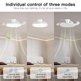 AHAWILL Retractable Ceiling Fan with Lights,42 Inch Low Profile Ceiling Fan with Remote Control,Retractable Blades,Dimmable Full Spectrum,Modern Fandelier for Bedroom Living Room Dinning Room,White