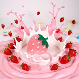 Cute Strawberry Tips Cover Reusable Toppers Dust-Proof Cactus Straw Cover Plugs for Drinking Straws Party Birthday Party Gifts Portable for 6-8mm Small Size Straw Caps Decoration