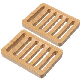 Bamboo Soap Dish, 2 Pcs Wooden Bar Soap Holder Self Draining Natural Wood Shower Soap Dish for Home Bathroom Kitchen Sink Bathtub