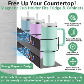 Magnetic Cup Holder for Fridge Water Bottle Organizer for Cabinet, 2Pcs Magnetic Cup Holder Heavy Duty with Tumbler Lid Organizer for 20oz 30oz 40oz Cup Accessories Storage (Black)