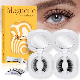 QUEWEL 2 Pairs Magnetic Eyelashes Natural Look, No Glue Needed Eyelashes Magnetic Reusable Magnetices Lashes Kit with Applicator Easy to Wear and Remove(GD-CX-C+E)