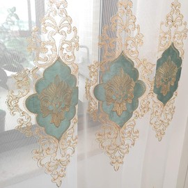 SLOW SOUL 2 Panels European Luxury Curtains Velvet Embroidered Tulle for Living Room Kitchen Bedroom Sheer Curtain with Grommet Light Green 50W X 79L inch