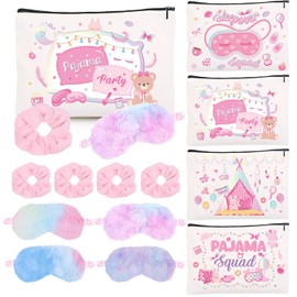 Luvsweets Sleepover Party Supplies for Girls - 12Pcs Sleepover Party Favors with Plush Sleep Eye Mask, Hair Scrunchies, Sleepover Squad Makeup Bags, Slumber Spa Pajama Party Supplies