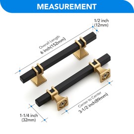 HOME EDIT 10 Pack 3-1/2 inch Black & Gold Cabinet Handles Square Zinc-Alloy Pulls for Kitchen Dresser Closet and Bathroom Cabinets Hardware