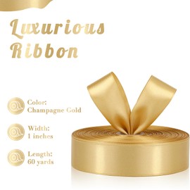 Sagaat Champagne Gold Ribbon 1 Inch 60 Yards, Gold Satin Ribbon for Flower Bouquet, Graduation Lei, Crafts, Gift Wrapping, Baby Shower, Christmas and Wedding