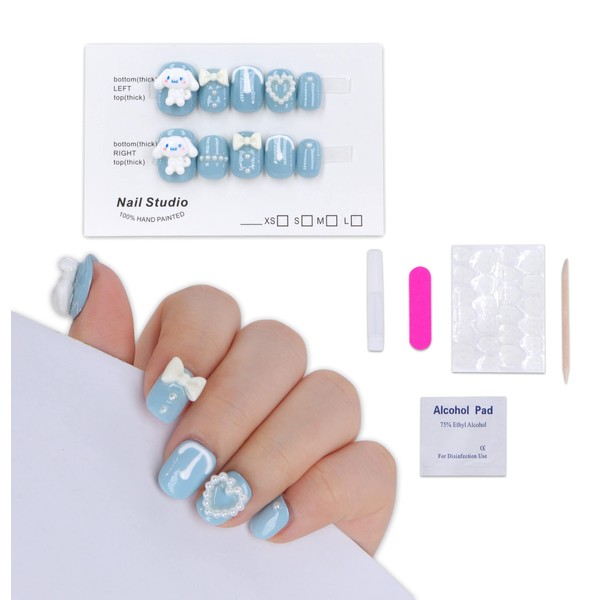 Roffatide Anime Cinnamoroll Cute Press on Nails Short Square Shape Fake Nails Made by Soft Gel Lightweight Comfortable Reusable Glue on Nails Short 4 Sizes