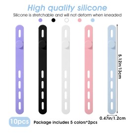 Xinjoduz 10 PCS Silicone Cable Ties, Washable Charging Cord Organizer, Reusable Cable Ties with Lock Buckle, Charger Cable Strap, Elastic Adjustable Cord Keeper for Travel Essentials (13 cm, 5 Color)
