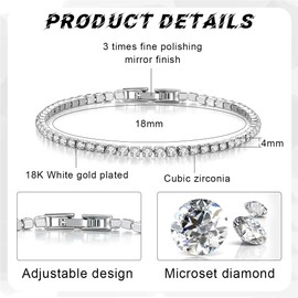 VURYAPI Pack of 2 Zirconia Tennis Bracelets, Women's Silver, Bracelets Women's Bracelet Silver 925 Women's Tennis Bracelet Crystal Bracelet Gift for Mother's Day Birthday Gift for Women (4 mm, Gold,