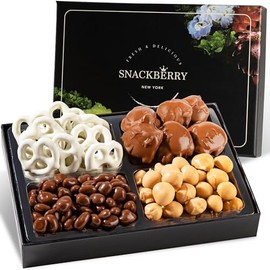 2-Pack Snackberry Gourmet Chocolate Gift Platter – Assorted Treats with Chocolate Pecan, Maple Nuts, Yogurt Pretzels & Chocolate Raisins – Perfect Holiday, Birthday & Corporate Gift Box