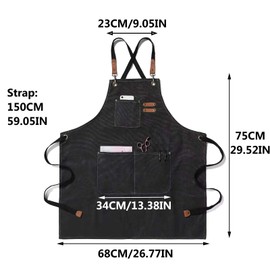 Chef Apron for Men Women with Pockets, Cross Back Apron for Kitchen Cooking Baking Artist Painting, Cotton Canvas Work Aprons for Shop, Garden, Restaurant, Bartender, Barista, M to XXL