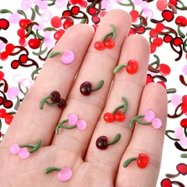 120 Pcs Cherry Nail Charms 3D Cherry Nail Rhinestones Gems Colorful Diamonds Art Shiny Gems Glitter Studs Cute Fruit Slices Crystal Fruit Self-Adhesive DIY Design French Tip Decals for Art Supplies