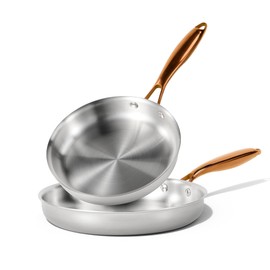 CAROTE 8"+10" Classic Stainless Steel Frying Pan Set, Fry Pan Egg Pan Omelet Pans, Stone Cookware Chef's Pan