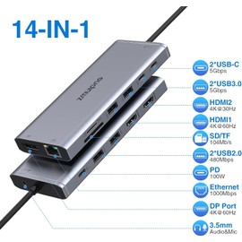 USB C Docking Station Dual Monitor HDMI for Dell HP, Thunderbolt 3/4 Dock USB C Hub Multiport Adapter to 2 HDMI 4K,Displayport,Ethernet,4 USB,2 USB C,PD,SD/TF,3.5MM for Lenovo,Surface,MacBook Laptops