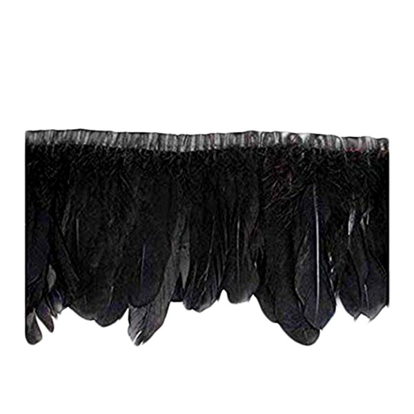 keland 2 Yards Goose Feather Stripes Trim 6-8 Inch Wide DIY Scarf Shrug Skirt Halloween Dress Decorative Feather Skirt (Black)