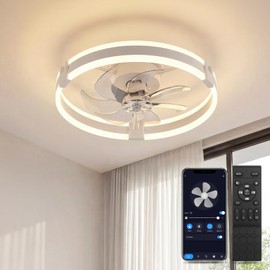 Bladeless Ceiling Fan with Light, 20 Inch Low Profile Flush Mount Fan White