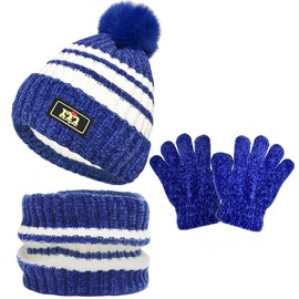 Kids Toddlers Winter Beanie Hats Gloves Neck Warmer Scarf Set Gifts for Girls Boys (Neck Warmer Blue)
