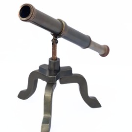 Antique Handmade Brass Telescope Nautical Desk Decor on Stand Tabletop Home & Office 7.5 inches, Brass