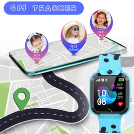 Smart Watch for Kids GPS WiFi Call Boys Girls GPS Watch for Kids Family Cat SOS Phone Waterproof Games Alarm Clock Class IP68 Smart Watch Kids Gift for 4-12 Years