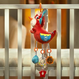 TUMAMA Car Seat Toys for 3 6 9 12 Months, Dinosaur Hanging Toys with Wind Chimes Rattle Beads Teether, Removable Stroller Crib Gym Mat Mobile Plush Toys for Boys, Girls Newborn Baby Toddler