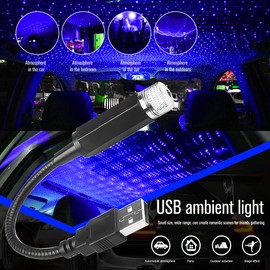 USB Star Projector Night Light,Adjustable Romantic Interior Car Lights for Bedroom, Car, Ceiling and Party Decoration,Plug & Play,1 Pack (Blue Purple)