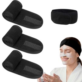 3 Pack Spa Facial Headband, Makeup Hair Band with Adjustable Magic Sticker, Microfibre Facial Skincare Hair Wrap Women Headband for Washing Face Shower Sports Yoga (Black)