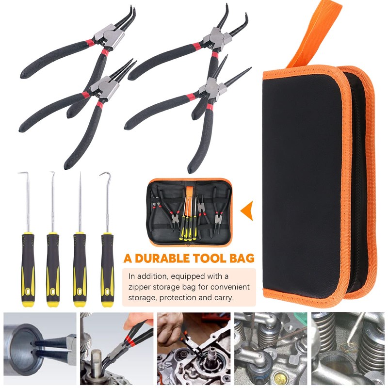 Rustark 8Pcs 7 Inch Snap Ring Pliers Heavy Duty Hook